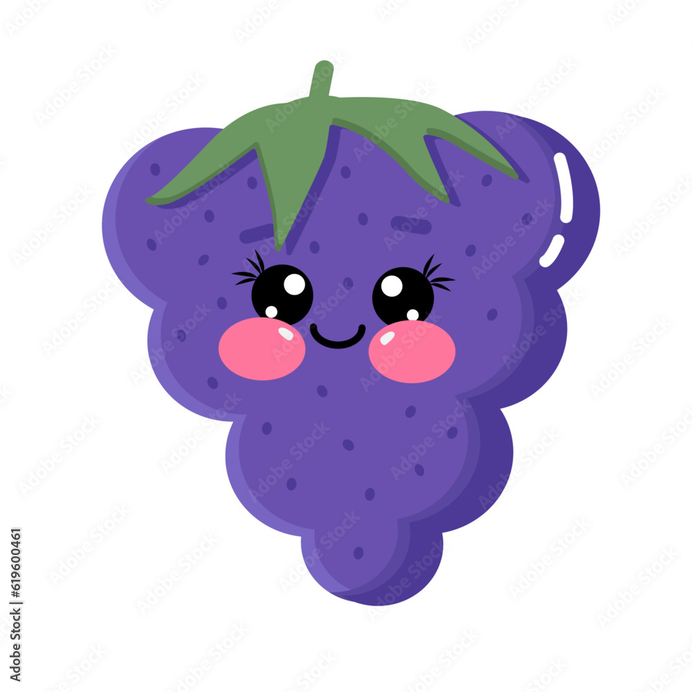 Sweet kawaii vector lovely blackberry or black raspberry isolated on white background Sweet kawaii vector lovely blackberry or black raspberry isolated on white background