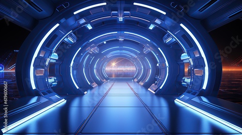 Spaceship corridor futuristic tunnel with light