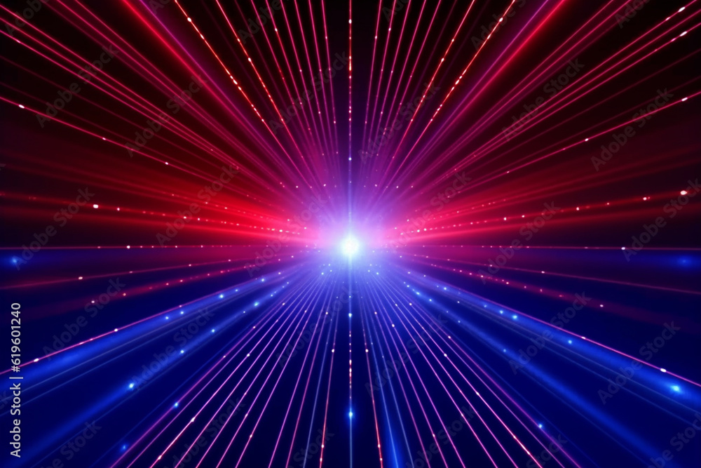Mesmerizing blue and red shining rays set the disco mood. Generative AI