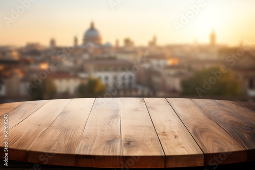 Canvas Print The empty wooden table top with blur background of Rome