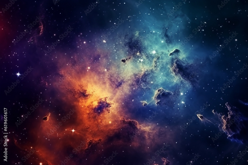 Nebulae, galaxies, and stars create an abstract celestial night sky. Generative AI Nebulae, galaxies, and stars create an abstract celestial night sky. Generative AI