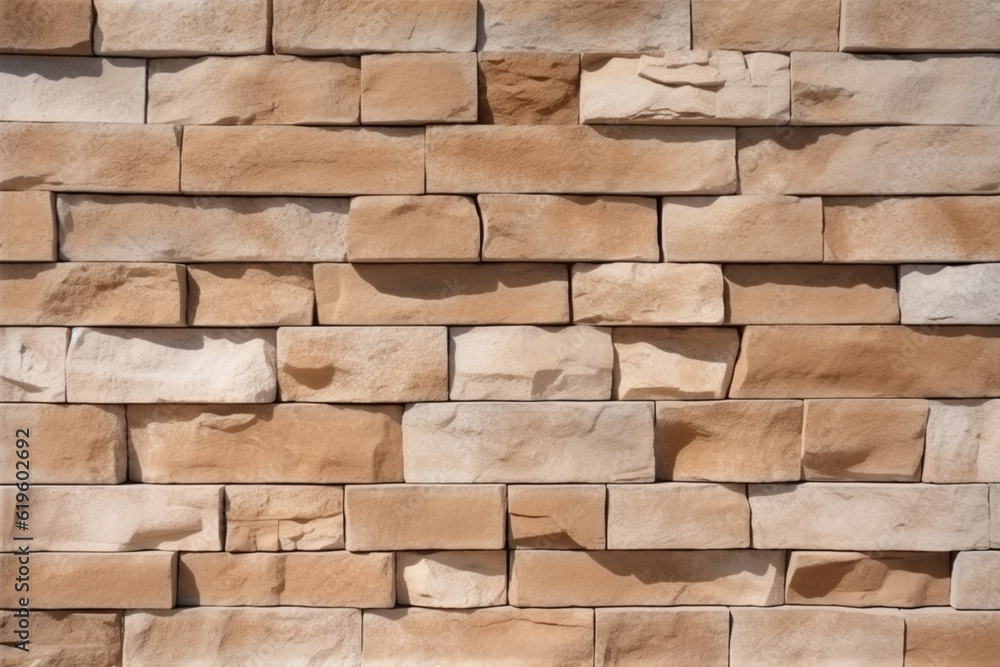 Sandstone facade seamless pattern enhances the textured stone wall brick background. Generative AI Sandstone facade seamless pattern enhances the textured stone wall brick background. Generative AI