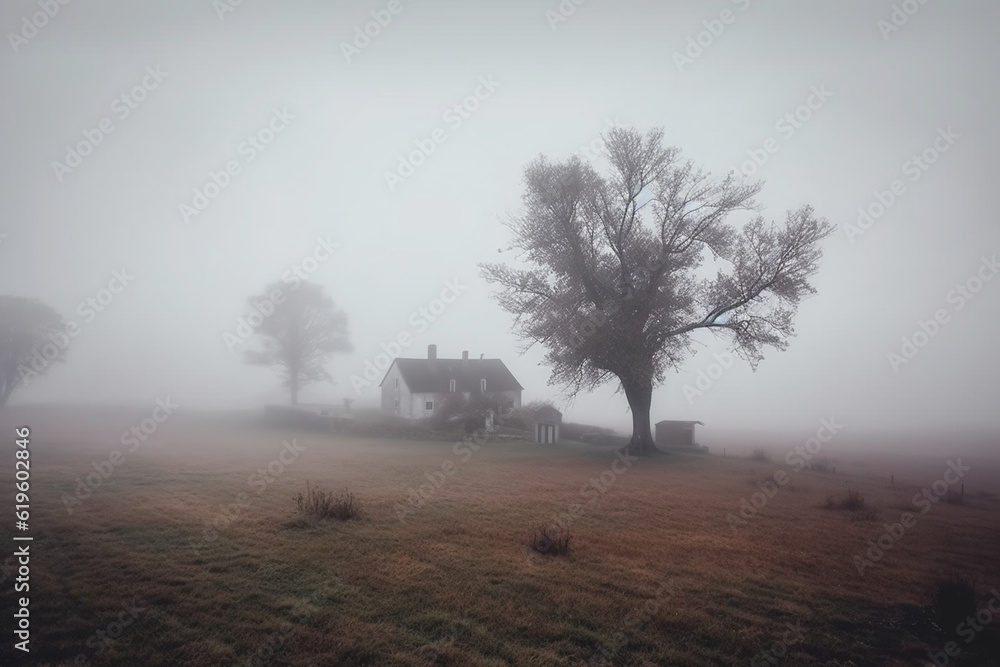 Solitary fog creates a captivating contrast against black. Generative AI Solitary fog creates a captivating contrast against black. Generative AI