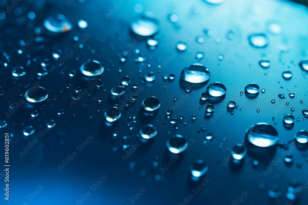 Sparkling water drops on a deep blue backdrop with highlights and gradients. Generative AI Sparkling water drops on a deep blue backdrop with highlights and gradients. Generative AI