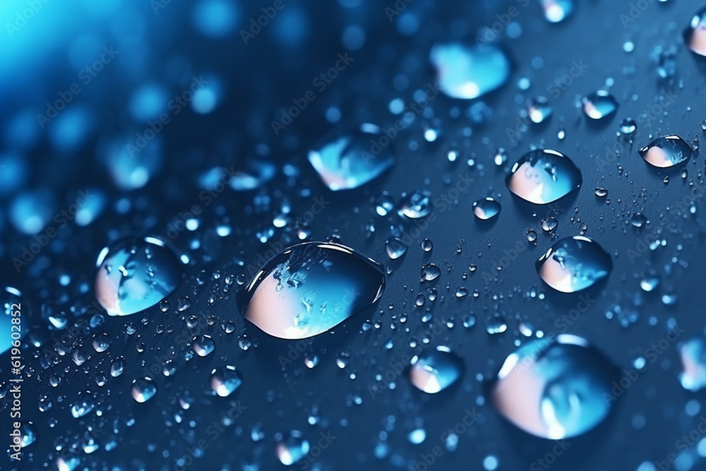 Sparkling water drops on a deep blue backdrop with highlights and gradients. Generative AI Sparkling water drops on a deep blue backdrop with highlights and gradients. Generative AI