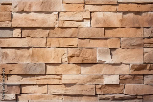 Textured stone wall brick background adorned with a seamless sandstone facade pattern. Generative AI