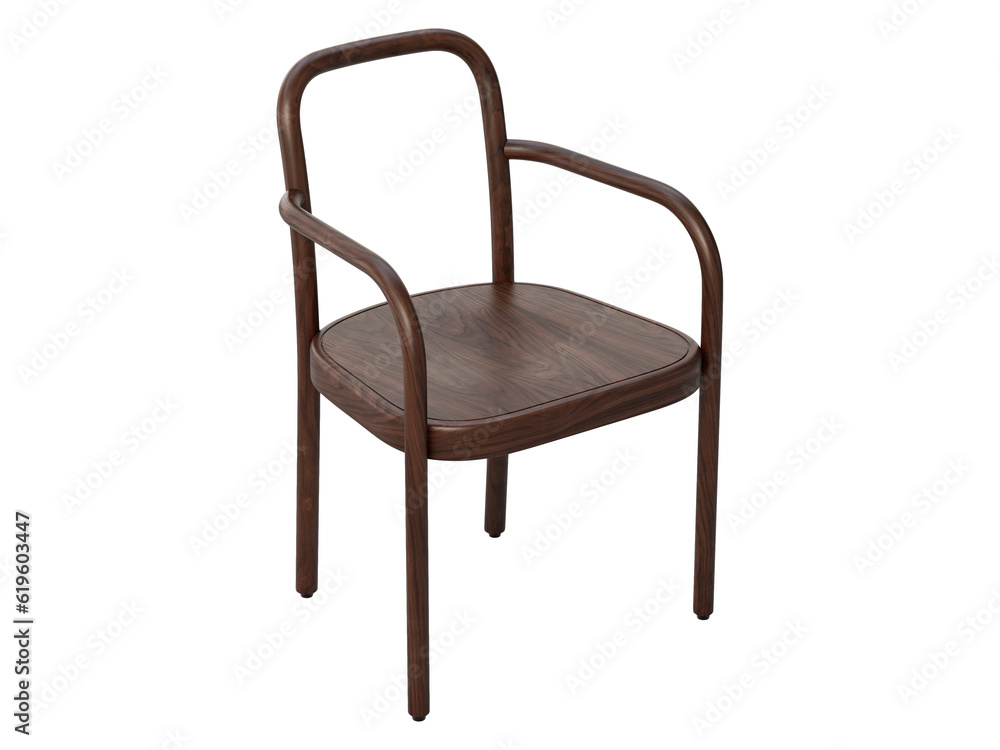 Midcentury steam-bent wooden chair with backrest and armrest. 3d render Midcentury steam-bent wooden chair with backrest and armrest. 3d render