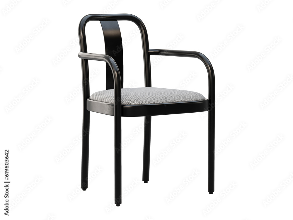 Midcentury steam-bent wooden chair with backrest and armrest. 3d render Midcentury steam-bent wooden chair with backrest and armrest. 3d render