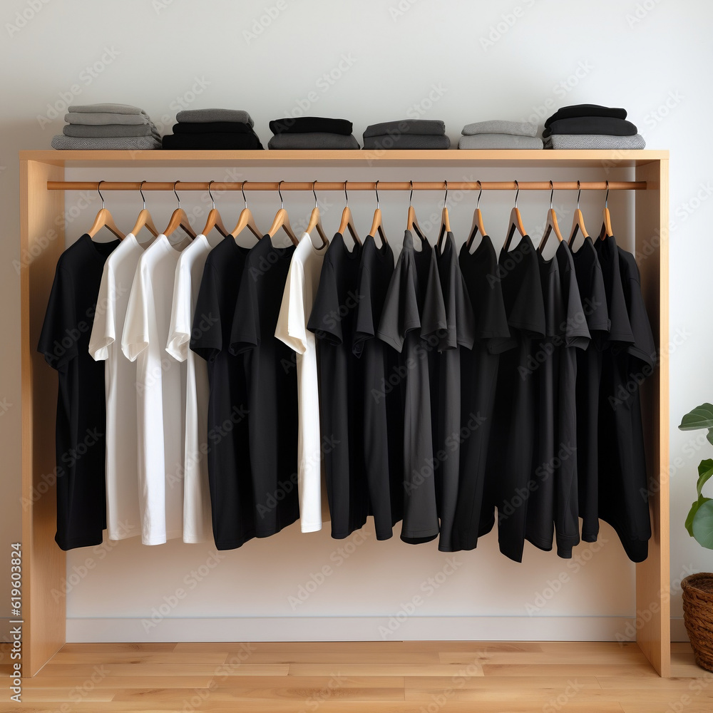 t-shirts, shirts, hangers, black, grey, charcoal, white, t-shirt hangers, clean environment