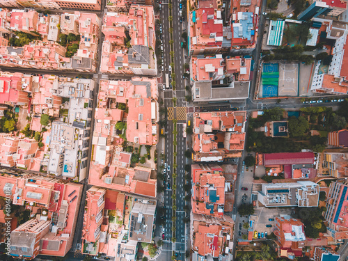 Aerial view over Barcelona where you see the city