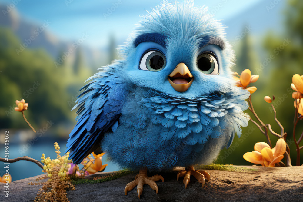 Cuteness of a cartoon bird, adorned in a captivating shade of blue. Generative Ai. Cuteness of a cartoon bird, adorned in a captivating shade of blue. Generative Ai.