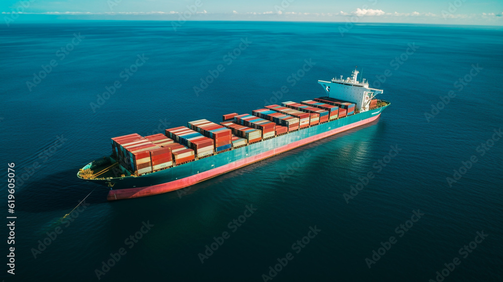 Fototapeta premium Container ship in ocean, logistics and transport of shipping containers, global trade concept