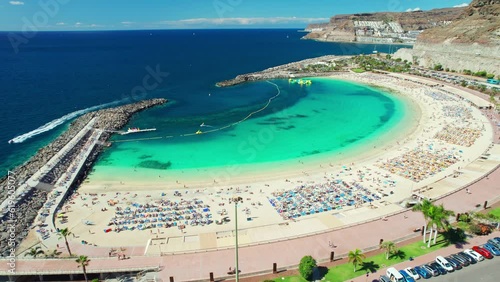 Aerial view of the Playa de Amadores beach, Gran Canaria, Canary Islands, Spain
