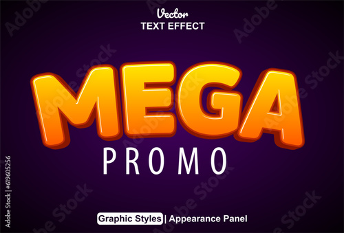 mega promo text effect with orange graphic style and editable.