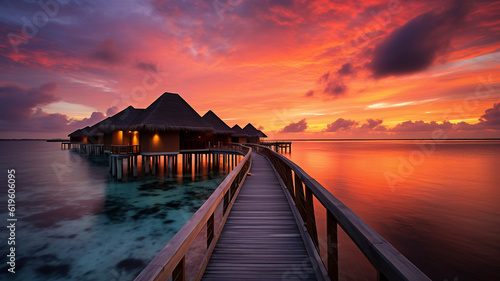 Luxury hotel in Maldives, ocean cabins, tropical island paradise © Artofinnovation