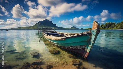 Fishing boat on tropical island mauritius