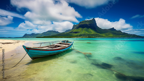 Photo Fishing boat on tropical island mauritius