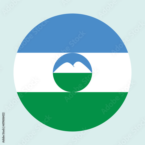 Circle badge Kabardino Balkaria flag vector illustration isolated on background. Russian Republic flag. Russia. Kabardino Balkaria banner roundel.