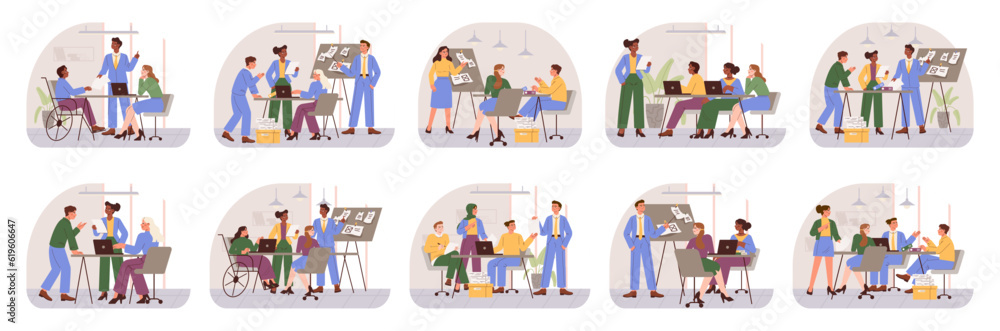 Modern office characters set. Group of diverse business people chatting