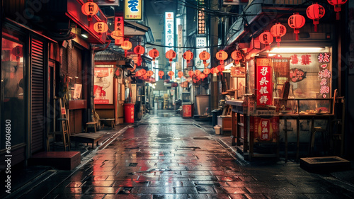 Japan streets, pink and red lights © Artofinnovation