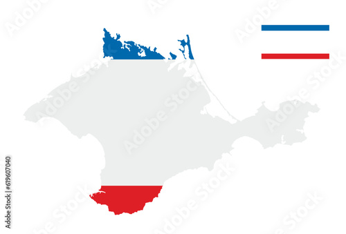 Autonomous Republic of Crimea map vector silhouette illustration, isolated on background. Russia region map. Flag of Crimea republic Russian federation. Disputed territory of Russia and Ukraine symbol