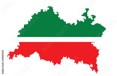 Republic of Tatarstan map flag vector silhouette illustration isolated on white background. High detailed. Russia oblast map shape shadow. Russian federation. Tatarstan flag shape. photo