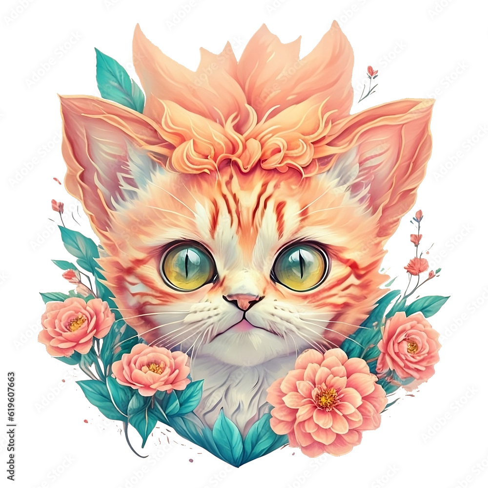 orange cat with flower 01 collection 