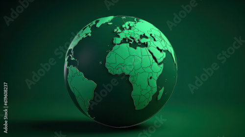 green globe on green background. copy space .concept of protecting the environment and the planet .earth map 3D on green background.Generative AI