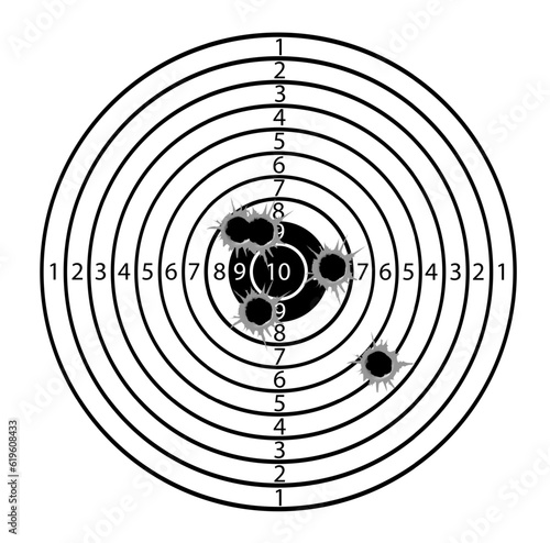Targets life size with holes from bullets blank mocap for shooting from machine guns and pistols. Vector