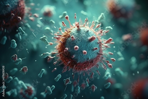 A microscopic image of a virus attacking a cell , Generative ai
