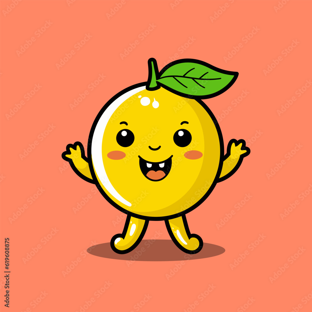 Cute orange fruit character mascot design vector illustration