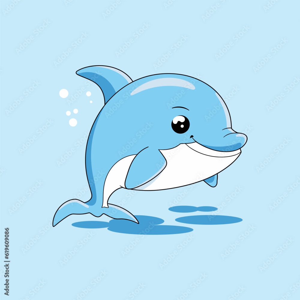Obraz premium Cute cartoon dolphin, vector illustration of a cute cartoon dolphin