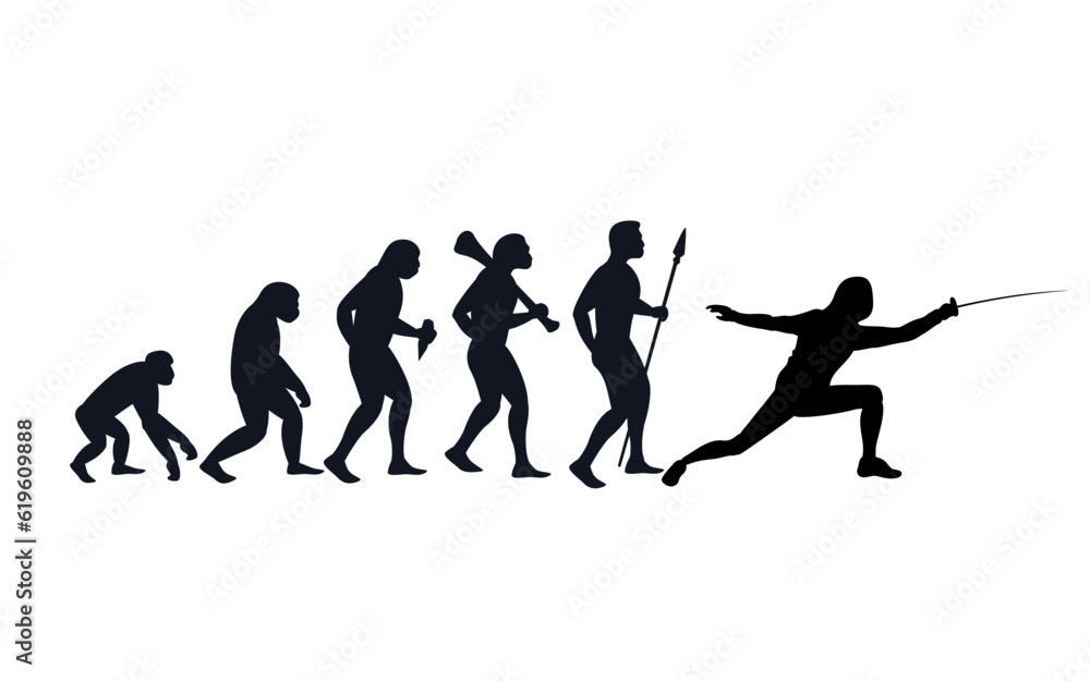 Evolution from primate to swordsman. Vector sportive creative illustration Evolution from primate to swordsman. Vector sportive creative illustration
