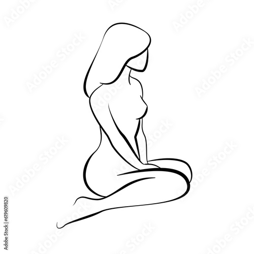 Sitting woman vector symbol in line style.