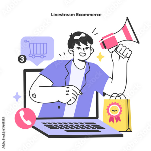 Livestream e-commerce. Blogger live selling products on social