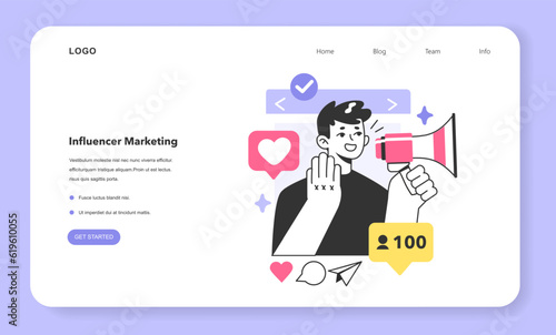 Influencer marketing web banner or landing page. Digital promotion