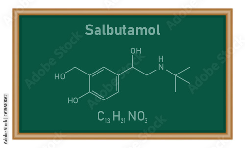 Chemical structure of Salbutamol or albuterol (C13H21NO3). Chemical resources for teachers and students. Chemistry resources for teachers and students.