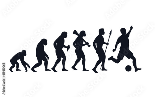 Evolution from primate to soccer player. Vector sportive creative illustration