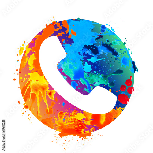 Telephone receiver in a circle vector icon of splash paint