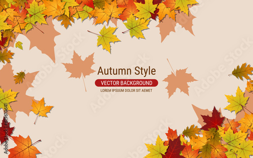 Autumn style vector background with colorful leaves. Banner  coupon  card  flyer  booklet design template