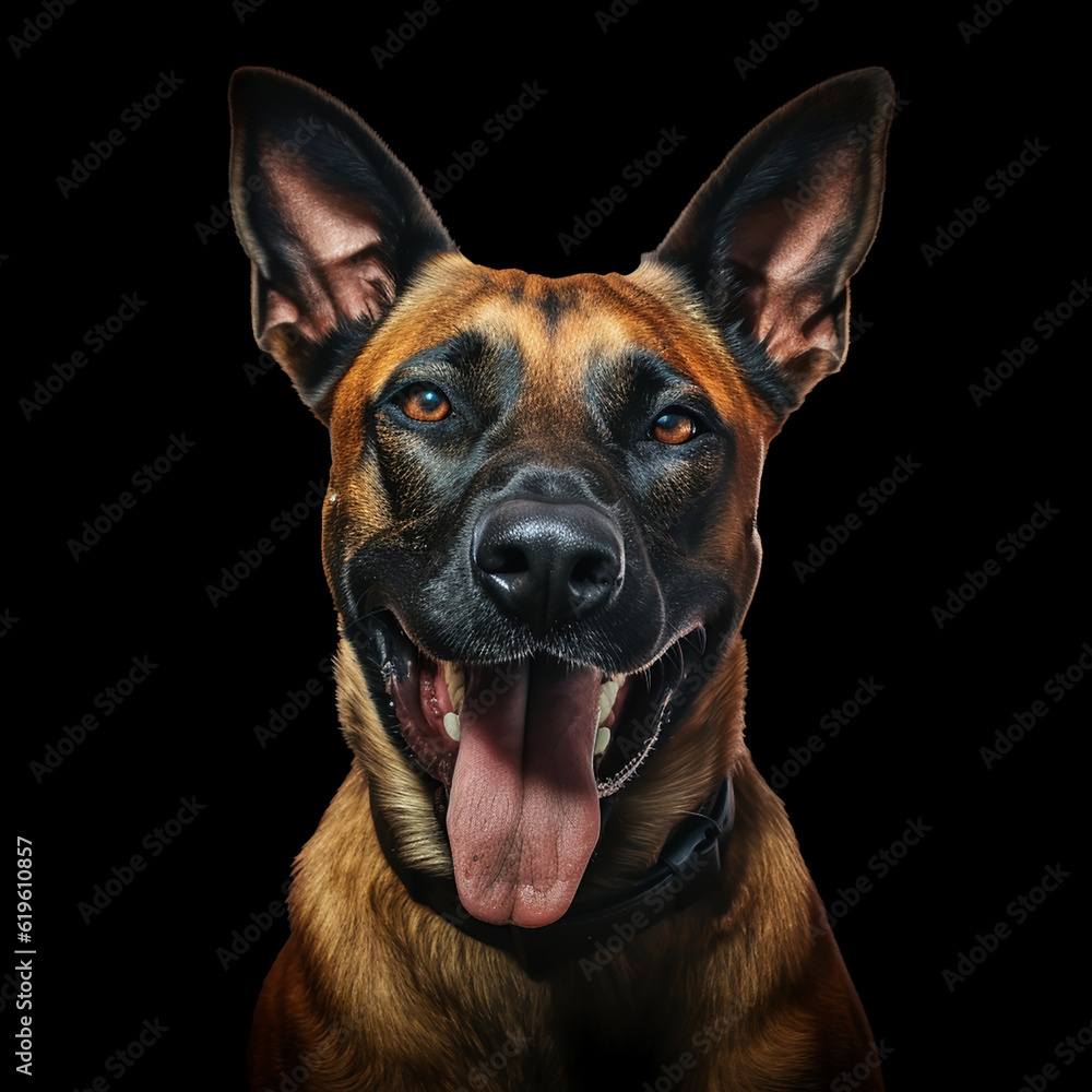 Malinois dog on black background centered Malinois dog on black background centered