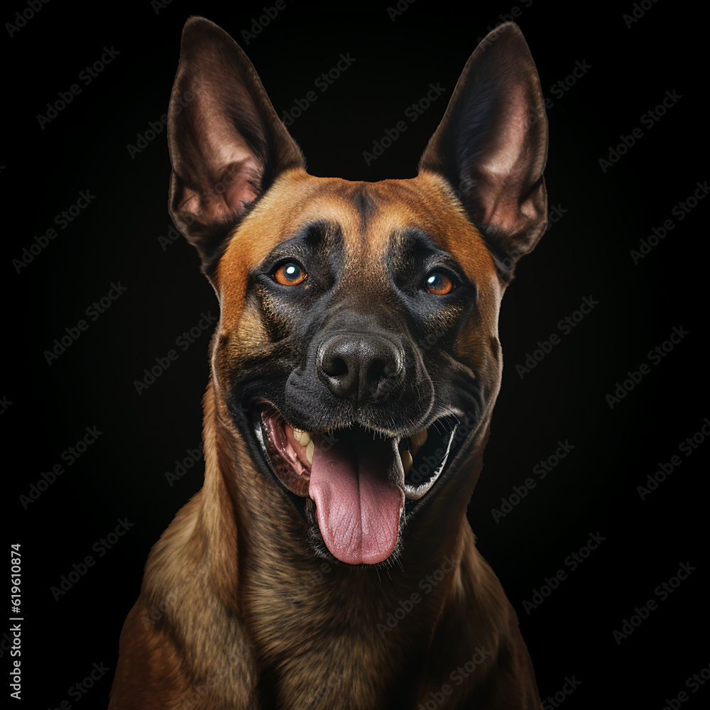 Malinois dog on black background centered