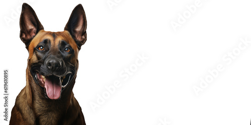 Malinois dog face on white background left