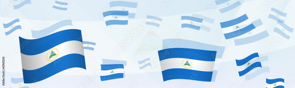Nicaragua flag-themed abstract design on a banner. Abstract background design with National flags. Nicaragua flag-themed abstract design on a banner. Abstract background design with National flags.