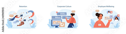 Human resources manager competencies set. Recruitment and personnel