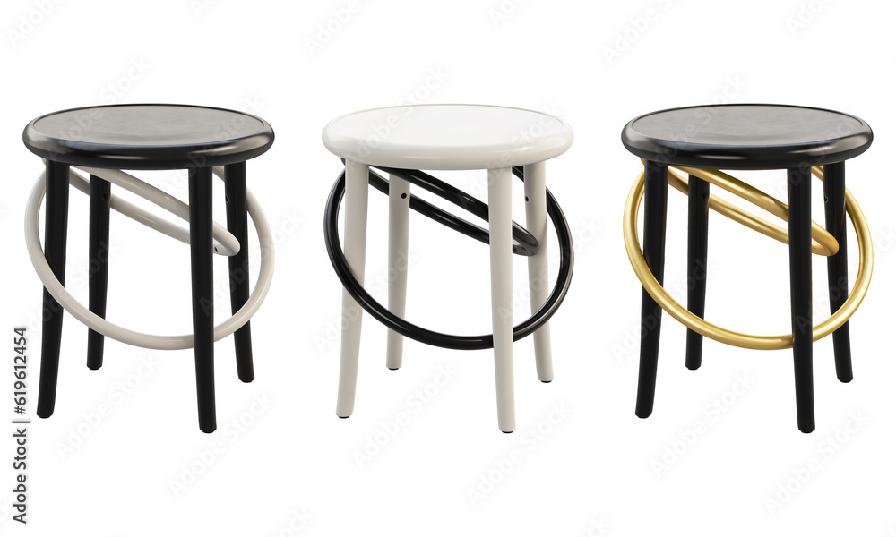 Midcentury steam-bent wooden bar stools. 3d render