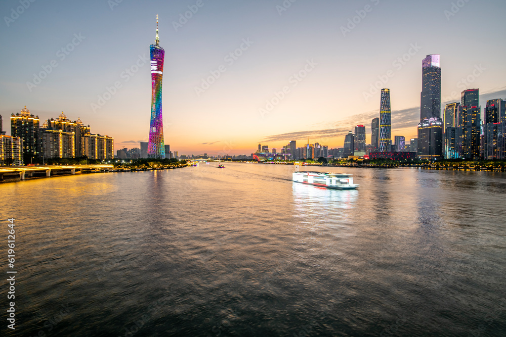 Sunset Scenery of Guangzhou City Skyline