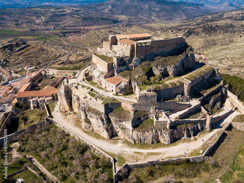 Aerial view of impregnable fortress in medieval village Morella, Spain