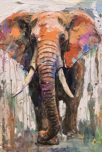 Elephant  form and spirit through an abstract lens. dynamic and expressive Elephant print by using bold brushstrokes, splatters, and drips of paint.  Elephant raw power and untamed energy © PinkiePie