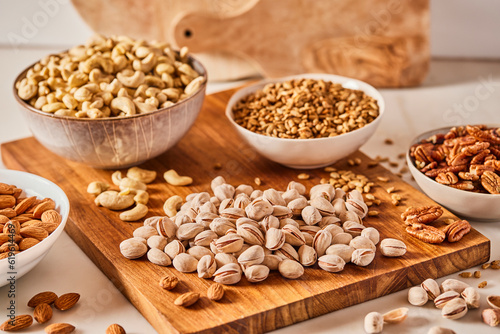 Studio shot of assorted nuts photo